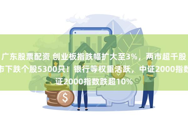 广东股票配资 创业板指跌幅扩大至3%，两市超千股跌停，三市下跌个股5300只！银行等权重活跃，中证2000指数跌超10%