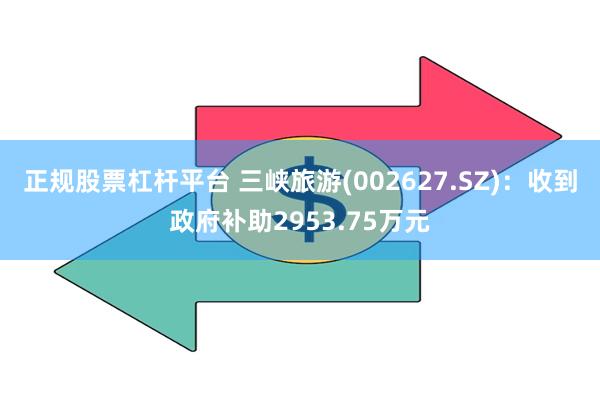 正规股票杠杆平台 三峡旅游(002627.SZ)：收到政府补助2953.75万元